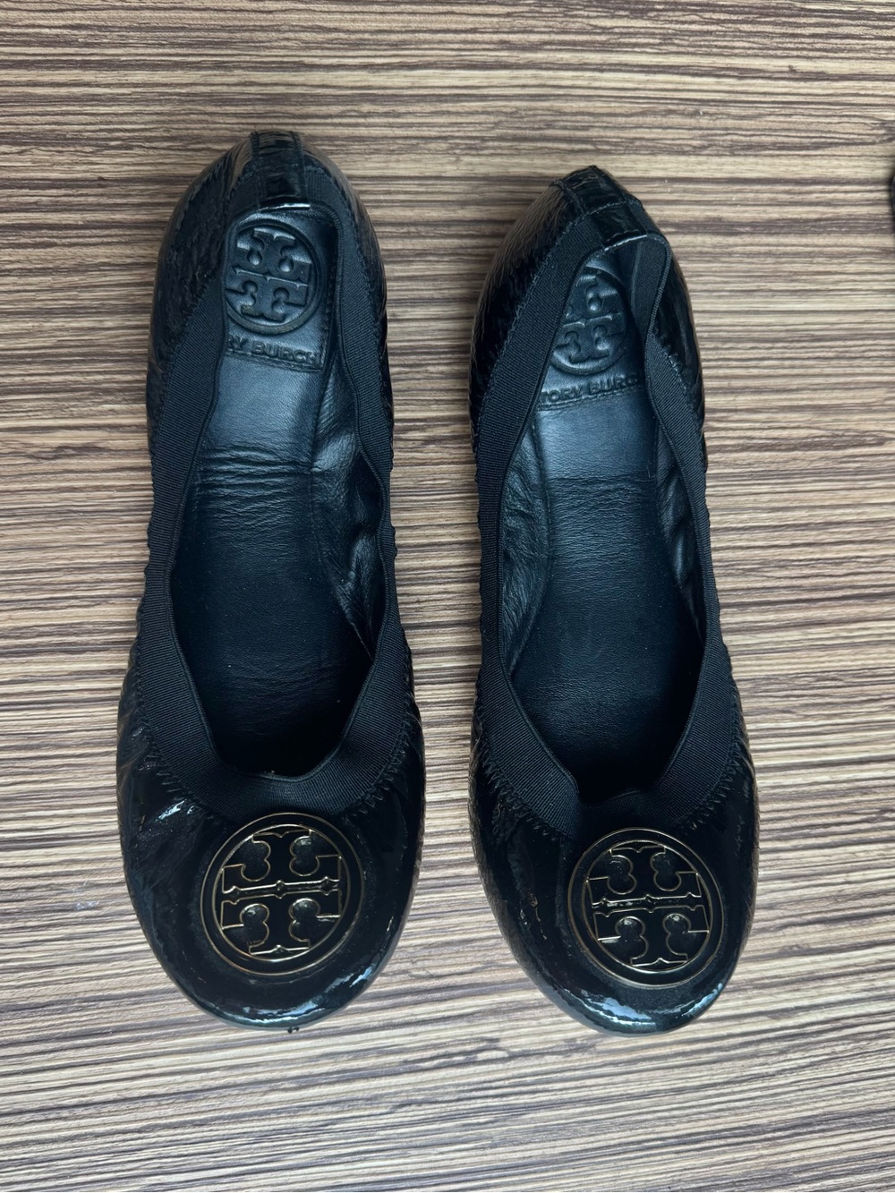 Tory Burch Women’s Black Leather Ballet Flats Size 7 Round Toe Logo